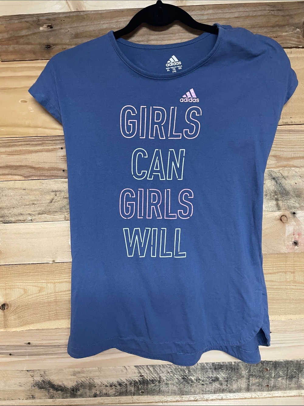 Adidas size XL Blue Soft Short Sleeve 100% Cotton Cute Saying Graphic T-shirt